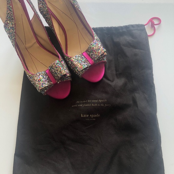 Kate Spade Charm Glitter Bow Slingback Heels - Picture 3 of 4